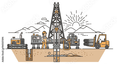 Oil drilling rig construction site operations.