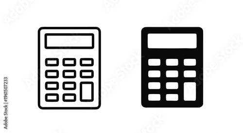 Vector illustration of set of two calculator icons, outline and solid style