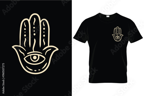 Hand of Fatima Hamsa with All-Seeing Eye Mystical Protection T-shirt Design