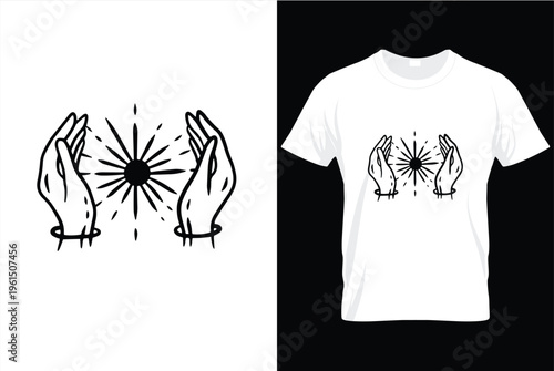 Minimalist Mystical Snake with Rising Sun Celestial T-Shirt Vector