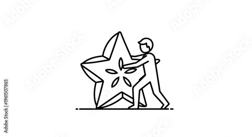 Minimalist illustration of a human figure pushing an oversized starfruit icon, a healthy endeavor