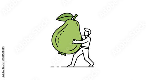 Man carrying enormous green pear, symbolizing agricultural abundance and harvest effort