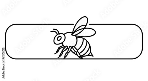 Minimalist line art illustration of a honey bee centered in a sleek rounded rectangle frame design