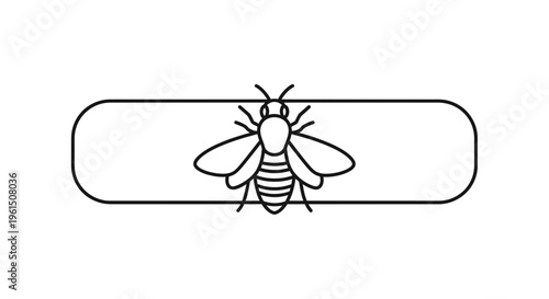 Clean minimalist line art illustration featuring a solitary bee contained within a sleek rounded