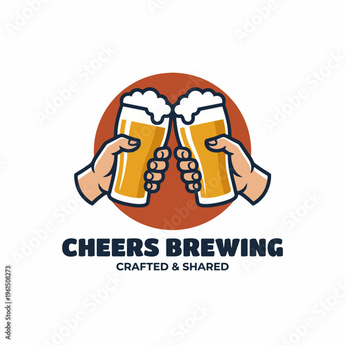 An engaging logo design for Cheers Brewing, featuring hands clinking glasses, representing camaraderie and the joy of crafted beer sharing, ideal for breweries and beverage industries.
