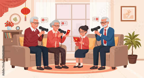 Senior people with megaphones.