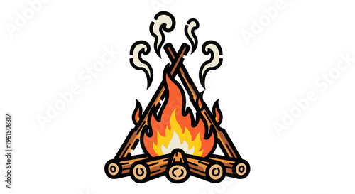 Burning campfire with wooden logs.