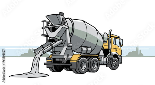 Cement mixer truck pouring concrete 3.