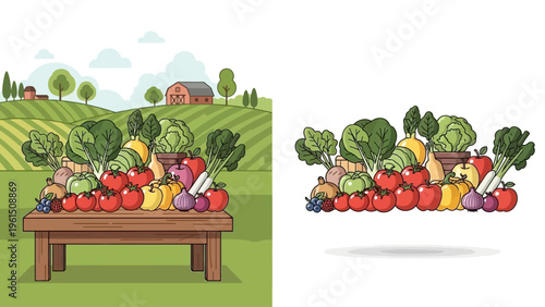Fresh Fruits and Vegetables on Table.