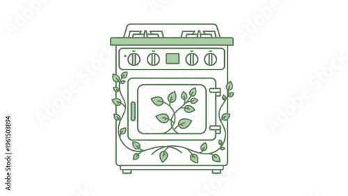 Ornate Vintage Style Oven Illustration Design.