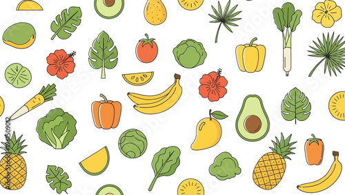Assorted Fruits and Vegetables Illustration Collection.