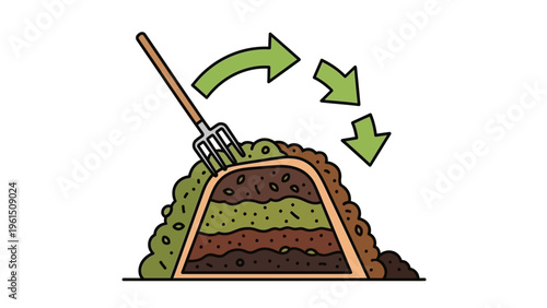 Garden Compost Heap with Turning Fork.