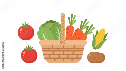 Fresh Vegetables in Wicker Basket.