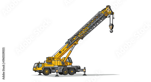 Large Yellow Mobile Crane Truck Vehicle.