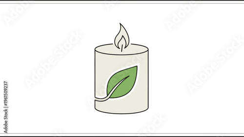 Simple Line Drawing of Lit White Candle.