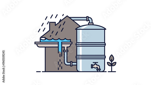 Rainwater Harvesting System with Tank and Roof Collection.