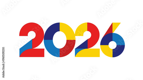 Colorful 2026 Typography with Abstract Design.