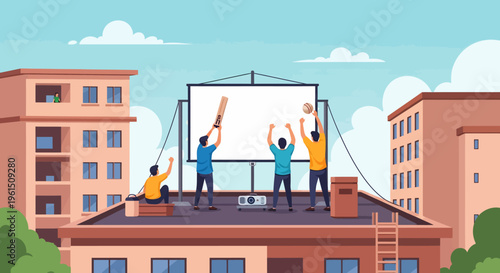 Workers installing billboard roof.