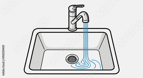 Water flowing from kitchen sink faucet.