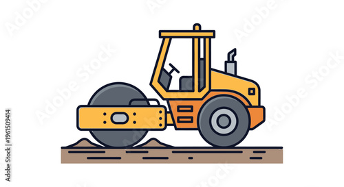 Yellow road roller construction vehicle.