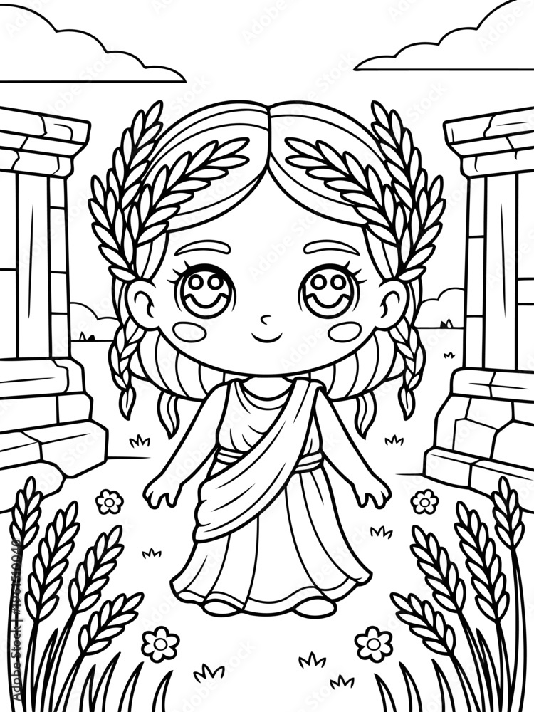 Obraz premium Divine Aura: a gentle female figure surrounded by a scene reminiscent of antiquity, radiating purity and serenity.