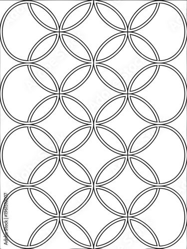 Geometric Pattern: A minimalist design showcases a symmetrical arrangement of overlapping circles, creating a visually captivating pattern, embodying simplicity, elegance, and modern design.