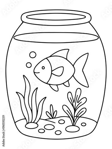 Fish's Paradise: A whimsical drawing of a fish swims gracefully within a glass bowl, creating a serene aquatic sanctuary.