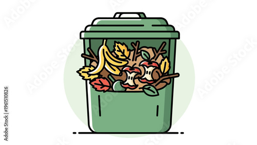 Green Compost Bin with Organic Waste.