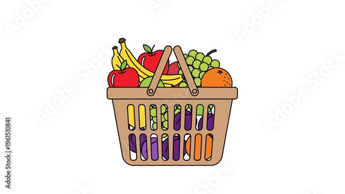 Photos Colorful Cartoon Basket Full of Fresh Fruit.