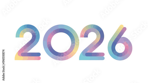 Multicolored 2026 Numbers on White Background.