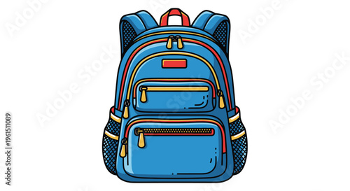Blue school backpack with zippers.
