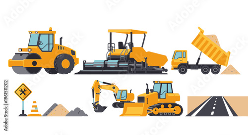 Heavy construction vehicles road equipment machines.