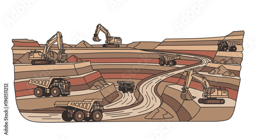 Heavy machinery at mining site operation.