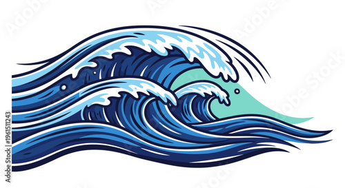 Large Ocean Wave Crashing Blue Water.