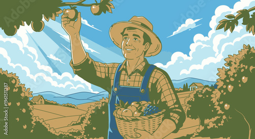 Man picking fruit from tree branch.