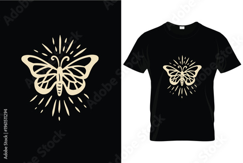 Mystical Butterfly with Celestial Sunburst Wings T-shirt Desig