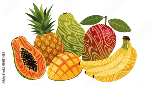 Assorted Tropical Fruits in Vibrant Colors.