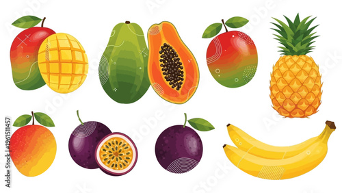 Assorted Tropical Fruits Displayed Together.