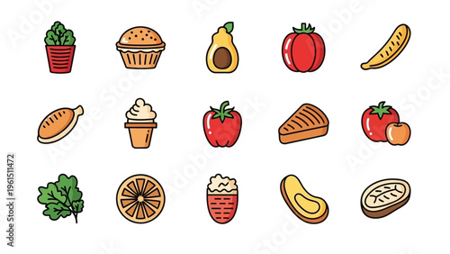 Assorted Food Items and Ingredients Illustration.