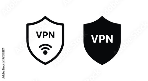 Vector illustration of vpn shield icon set, secure internet connection symbols