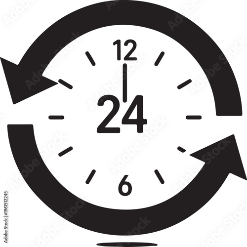 24 hours vector icon set. 24 7 service icon set. 24 hour assistance icons. 24 hours 7 days in week support icons.