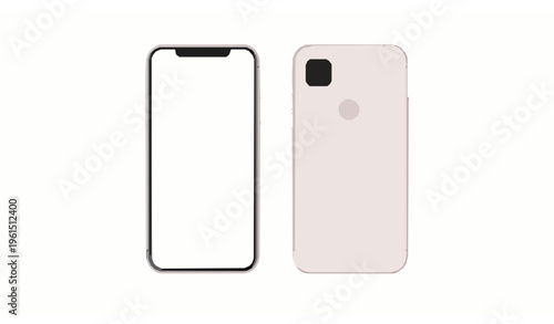 Smartphone front and back mockup vector in split layout with blank screen for app and web UI UX design isolated on white