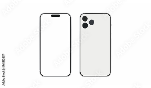 Modern smartphone front and back view mockup vector with blank screen for UI UX app and web presentation isolated on white