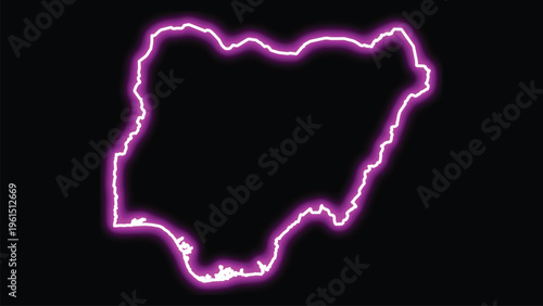 Neon outline map of nigeria in purple