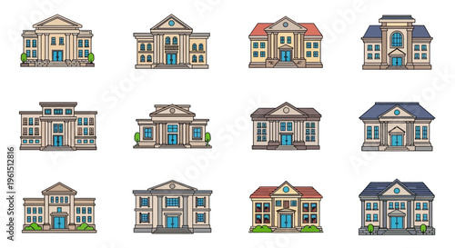 Collection of various cartoon houses.