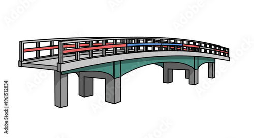 A curved bridge with pillars.