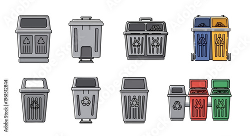 Variety of Trash Bins and Containers.