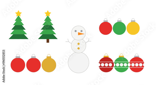 Christmas tree and snowman decorations.