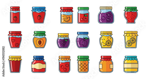 Colorful jars of jam and jelly.