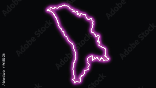 Neon purple outline map of moldova on black background
